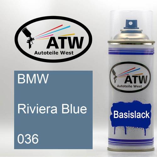 BMW, Riviera Blue, 036: 400ml Sprühdose, von ATW Autoteile West.